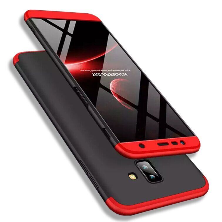 Чехол GKK 360 градусов для Samsung Galaxy J6 Plus - Черно-Красный фото 2