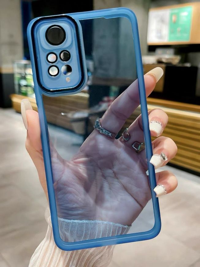 Мягкий силиконовый чехол со стеклом на камеру для Xiaomi Redmi Note 11 4G / 11s - Синий фото 1