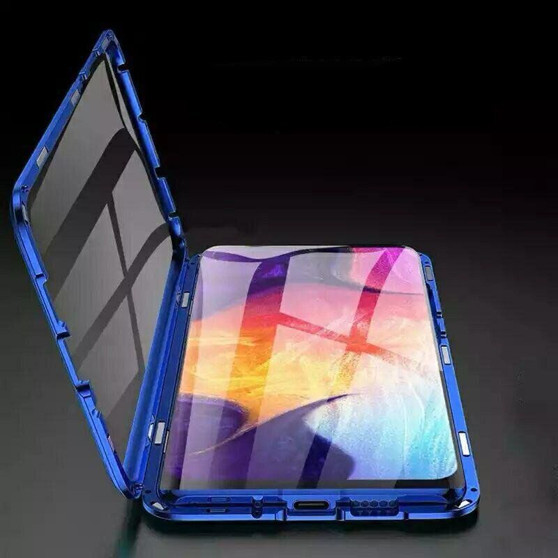 Магнитный чехол с защитным стеклом для Xiaomi Redmi Note 7 - Синий фото 2