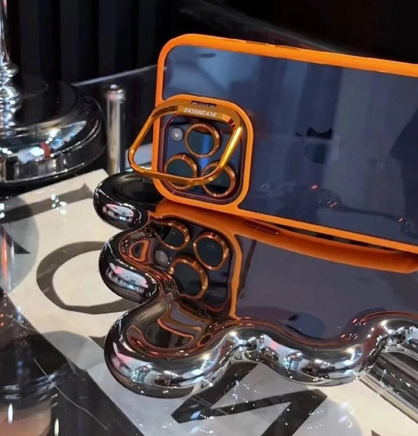 Чехол с подставкой и стеклом на камеру Lens Shield для iPhone 13 Pro - Оранжевый фото 5