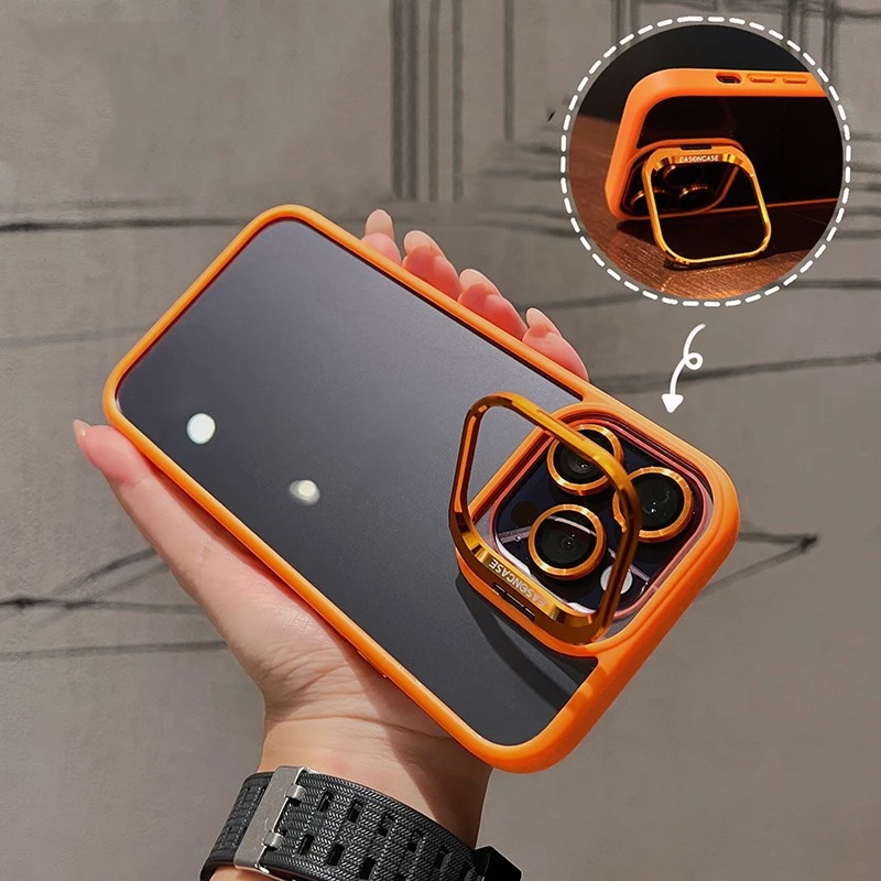 Чехол с подставкой и стеклом на камеру Lens Shield для iPhone 13 Pro - Оранжевый фото 3
