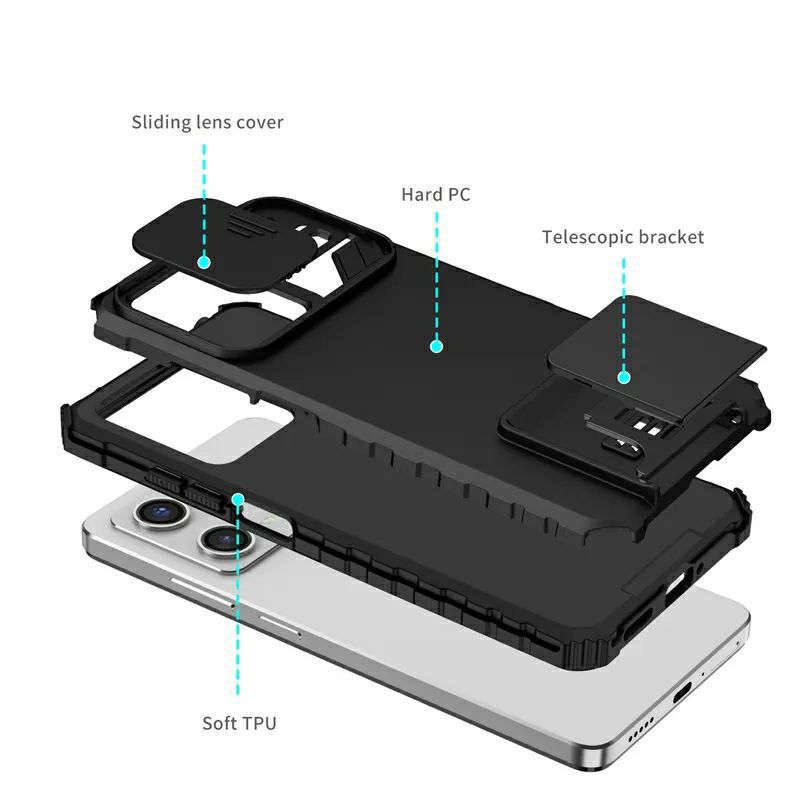 Чохол Kickstand із захистом камери для Xiaomi Redmi Note 12 5G колір Чорний