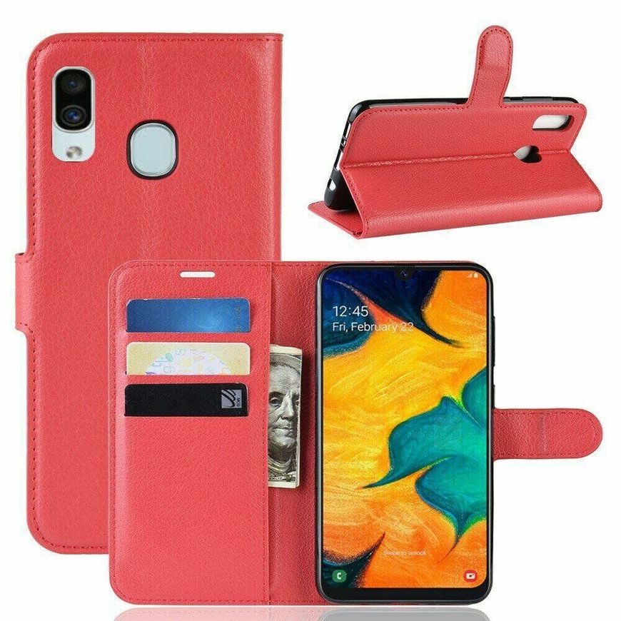 Чохол книжка з кишенями для карт на Samsung Galaxy A20 / A30 - Червоний фото 1
