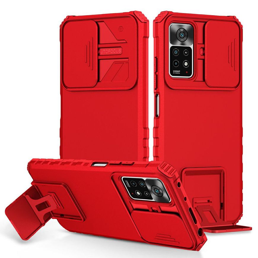 Чехол Kickstand с защитой камеры для Xiaomi Redmi Note 11 4G / 11s / Note 12s - Красный фото 1