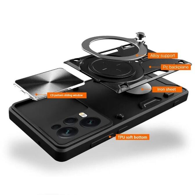 Чехол Magnetic Stand с защитой камеры для Xiaomi Redmi 12 цвет Черный