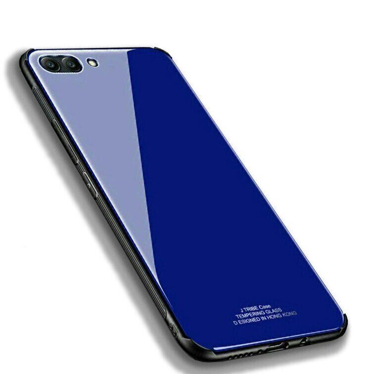 Силиконовый чехол со Стеклянной крышкой для Huawei Honor 10 - Синий фото 8