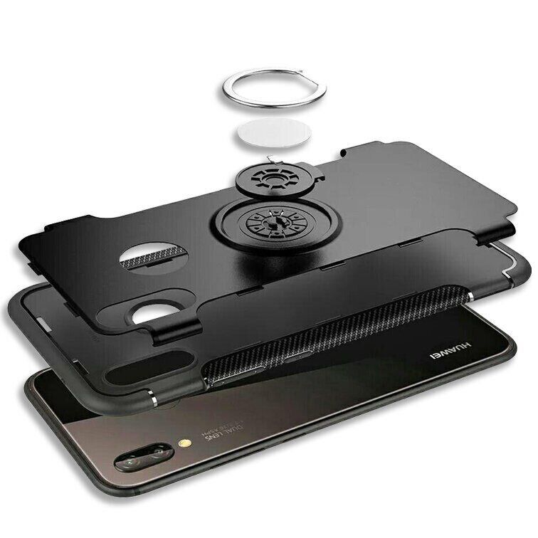 Противоударный чехол с кольцом для Huawei P20 lite - Черный фото 3
