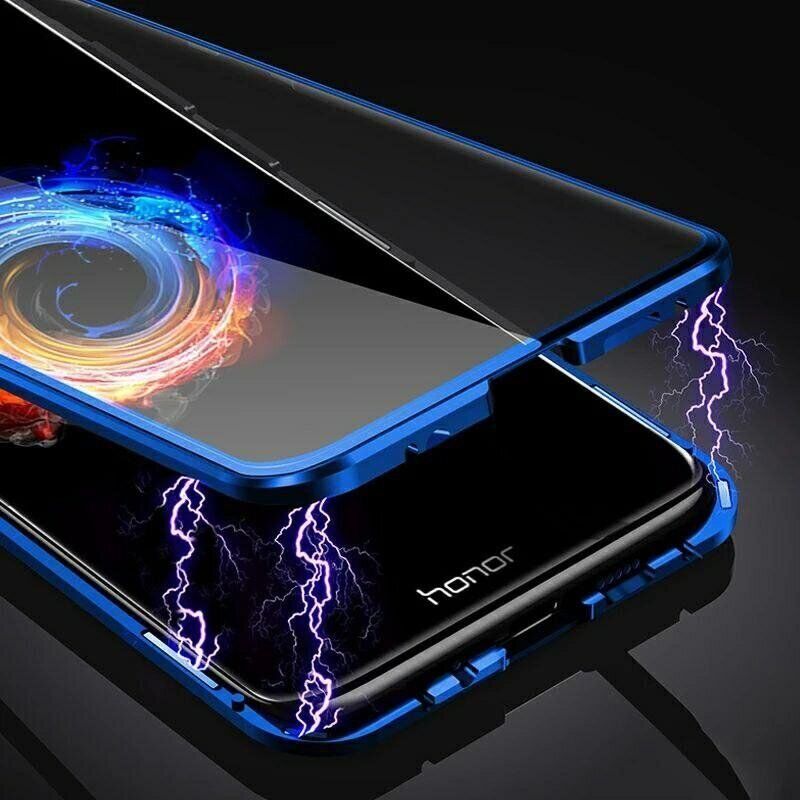 Магнитный чехол с защитным стеклом для Huawei Honor 20 / Nova 5T - Синий фото 4