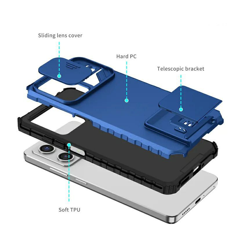 Чехол Kickstand с защитой камеры для Xiaomi Redmi Note 12 4G цвет Синий