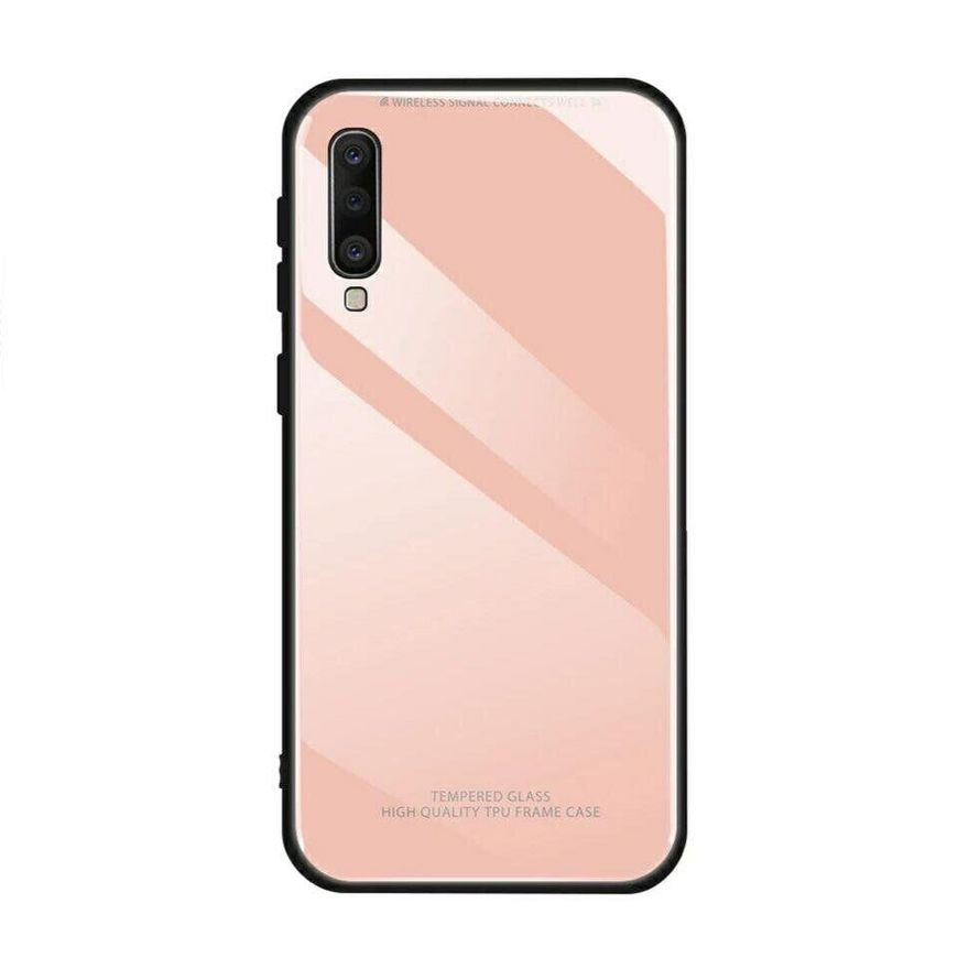 Силіконовий чохол зі скляної кришкою для Samsung Galaxy A7 (2018) / A750 - Рожевий фото 1