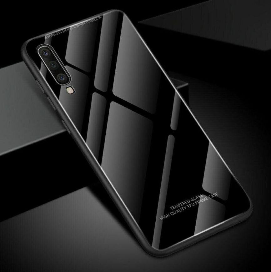 Силіконовий чохол зі скляної кришкою для Samsung Galaxy A7 (2018) / A750 - Чорний фото 2