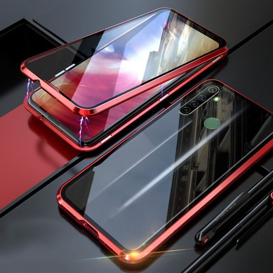 Магнитный чехол с защитным стеклом для Realme 6i - Красный фото 2