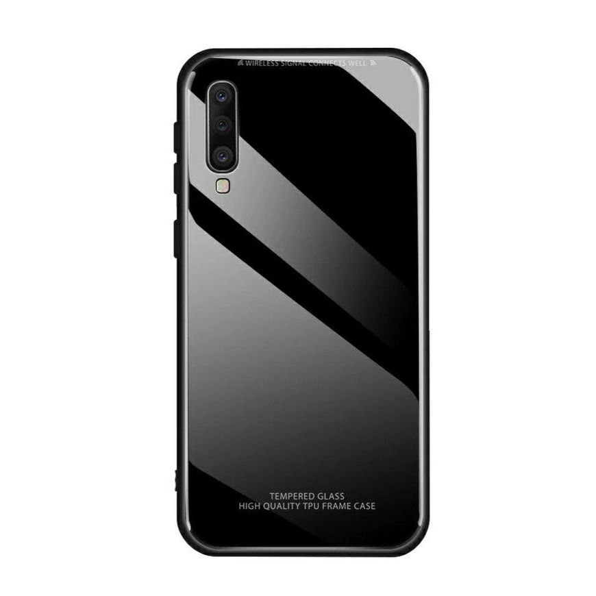 Силиконовый чехол со Стеклянной крышкой для Samsung Galaxy A7 (2018) / A750 - Черный фото 1