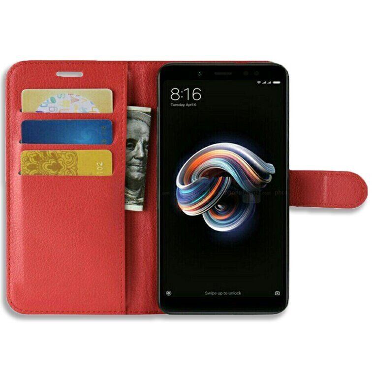 Чехол-Книжка с карманами для карт на Xiaomi Redmi Note 6 Pro - Красный фото 2