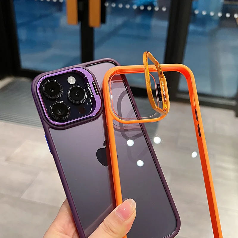 Чехол с подставкой и стеклом на камеру Lens Shield для iPhone 14 Pro - Оранжевый фото 4