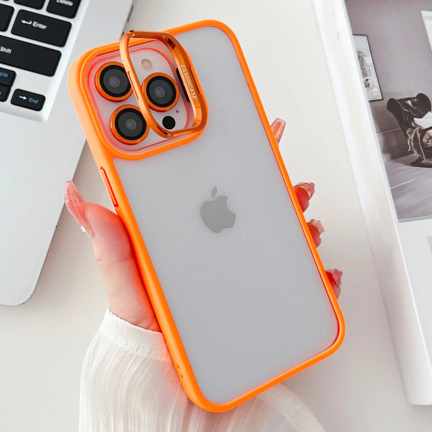 Чехол с подставкой и стеклом на камеру Lens Shield для iPhone 14 Pro - Оранжевый фото 2