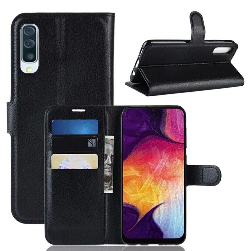 Чохол книжка з кишенями для карт на Samsung Galaxy A70 - Чорний фото 1