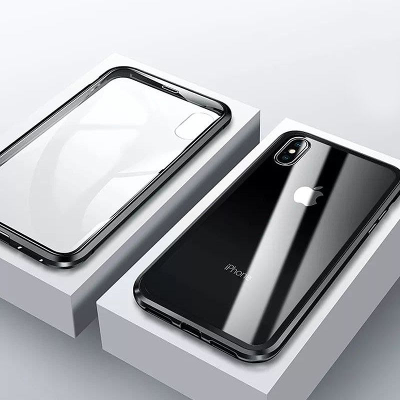 Магнитный чехол с защитным стеклом для iPhone XR - Черный фото 2