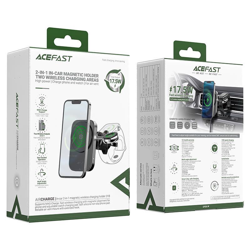 Автодержатель с MagSafe Acefast D18 2в1 в дефлектор