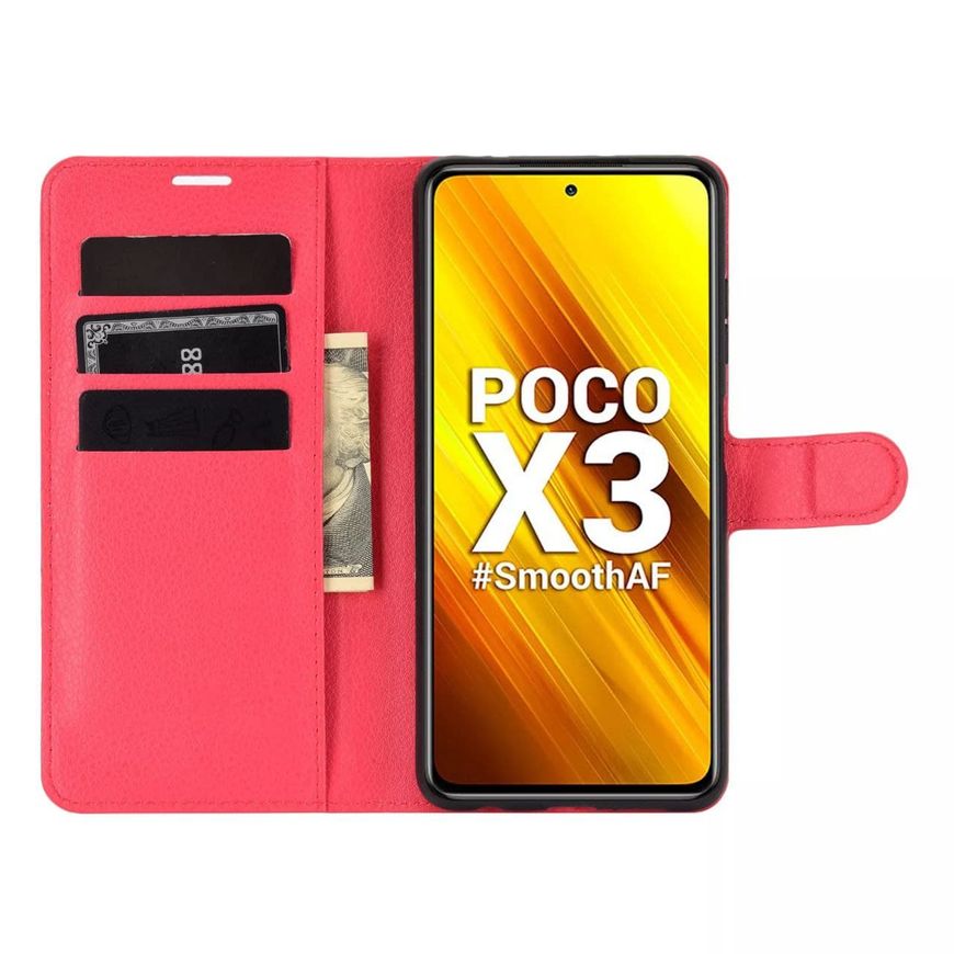 Чехол-Книжка с карманами для карт на Poco X3 / X3 Pro - Красный фото 2