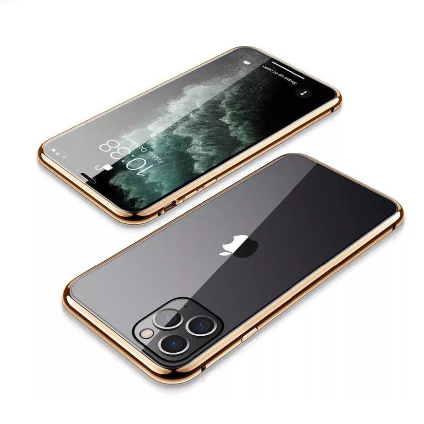 Магнитный чехол с защитным стеклом для iPhone 11 - Золотой фото 4