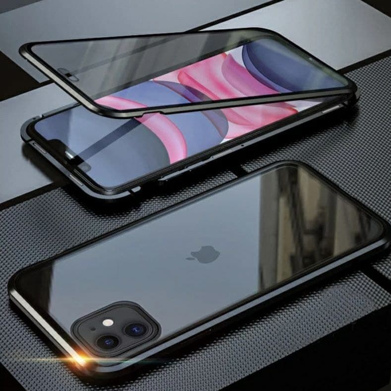 Магнитный чехол с защитным стеклом для iPhone 11 - Черный фото 1