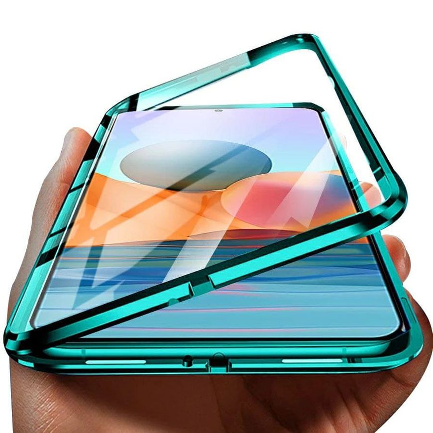 Магнитный чехол с защитным стеклом для Xiaomi Redmi Note 10 4G / 10S / Poco M5s - Зелёный фото 2