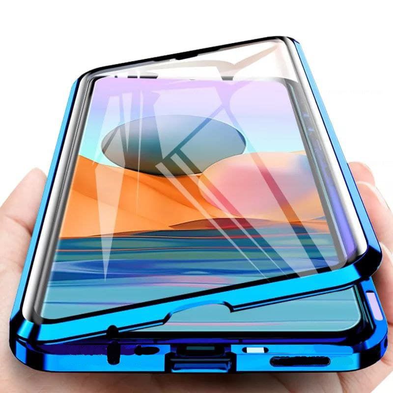 Магнитный чехол с защитным стеклом для Xiaomi Redmi Note 10 4G / 10S / Poco M5s - Синий фото 2