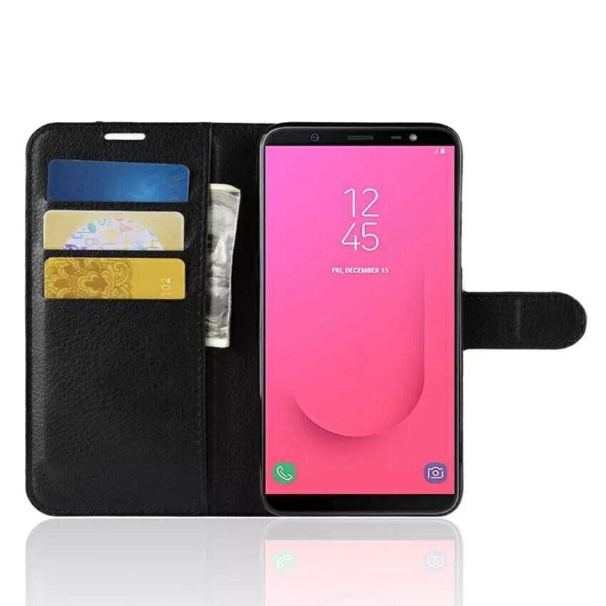 Чехол-Книжка с карманами для карт на Samsung Galaxy A8 Plus (2018) - Черный фото 2