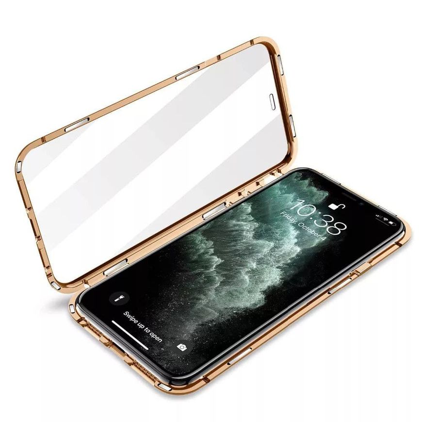 Магнитный чехол с защитным стеклом для iPhone 11 Pro Max - Золотой фото 2