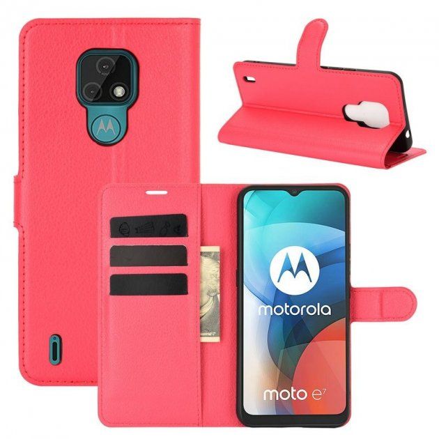 Чохол книжка з кишенями для карт на Motorola E7 Plus - Червоний фото 1