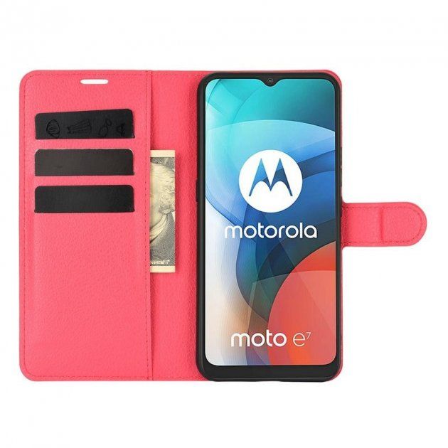 Чехол-Книжка с карманами для карт на Motorola E7 Plus - Красный фото 2