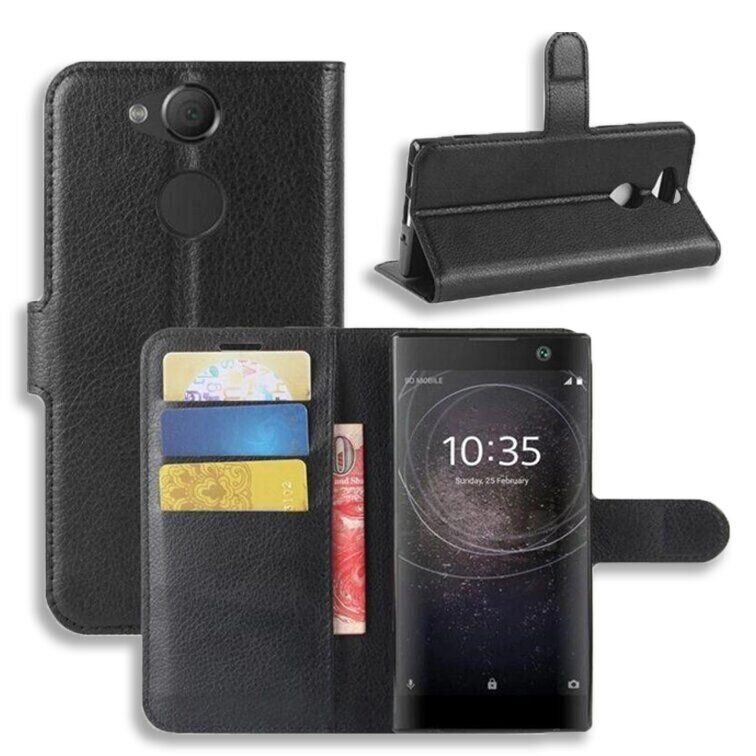 Чохол книжка з кишенями для карт на Sony Xperia XA2 Plus - Чорний фото 1