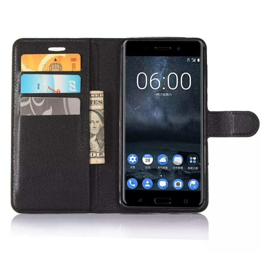 Чохол книжка з кишенями для карт на Nokia 6 - Чорний фото 2