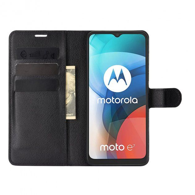Чехол-Книжка с карманами для карт на Motorola E7 Plus - Черный фото 2