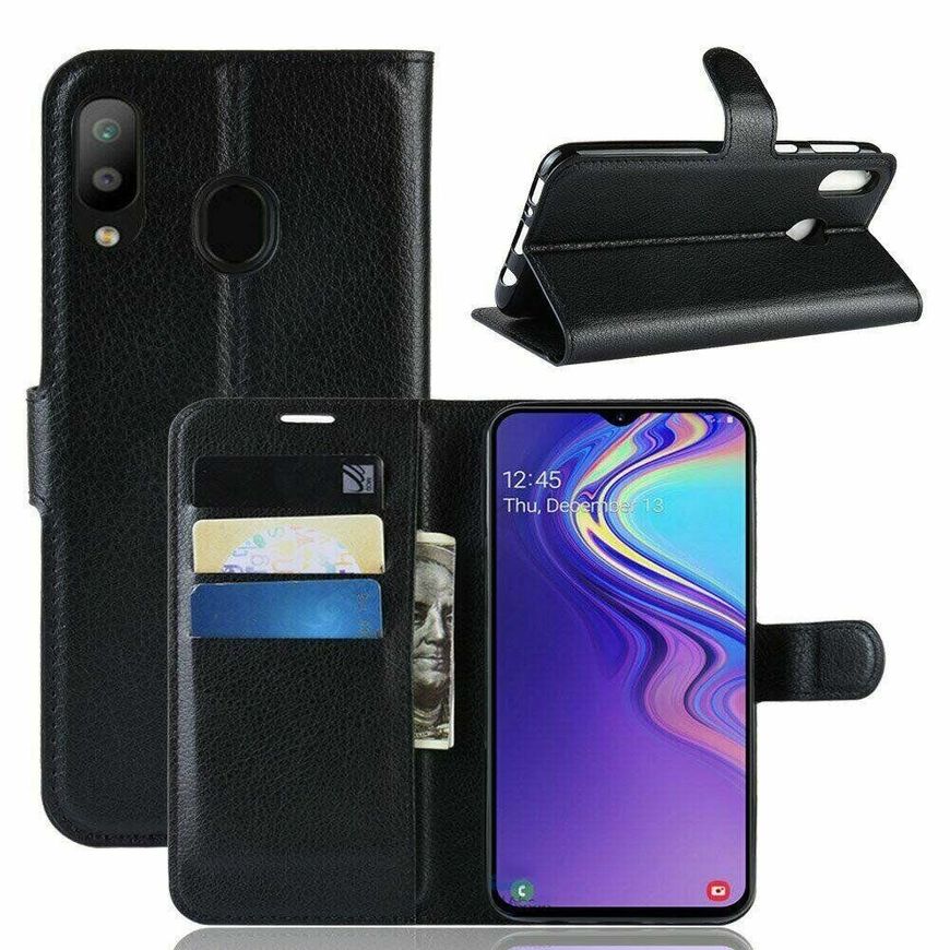 Чехол-Книжка с карманами для карт на Samsung Galaxy M20 - Черный фото 1