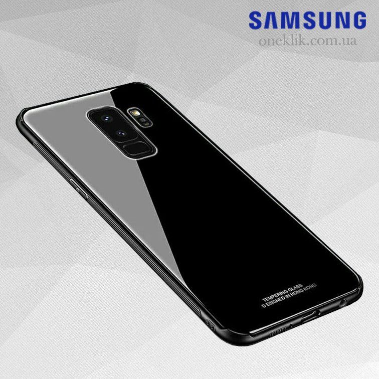 Силіконовий чохол зі скляної кришкою для Samsung Galaxy S9 Plus - Чорний фото 3