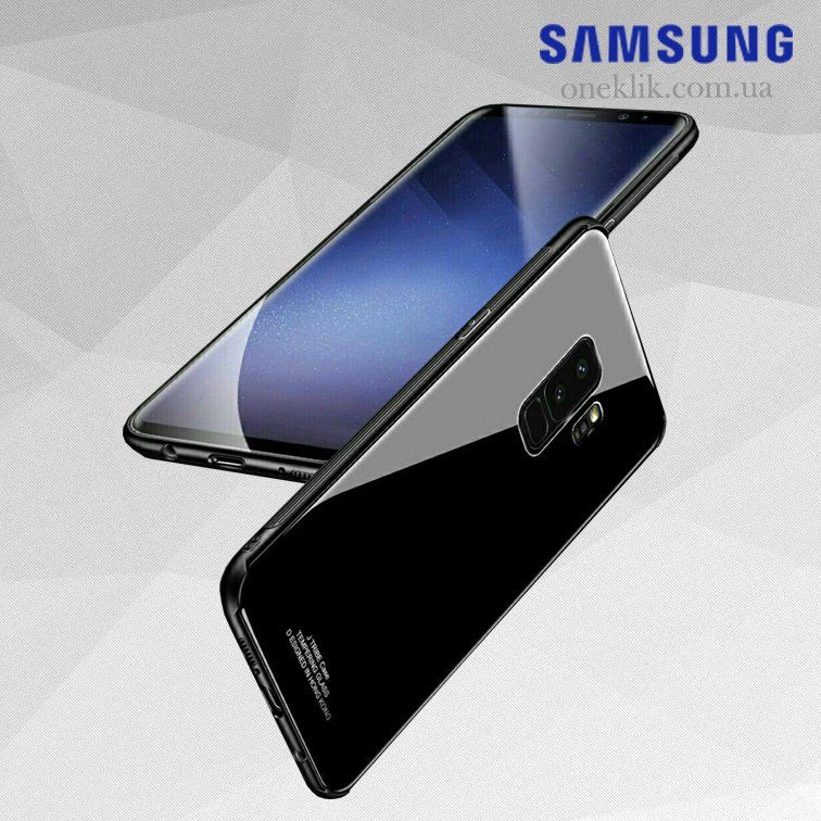 Силіконовий чохол зі скляної кришкою для Samsung Galaxy S9 Plus - Чорний фото 5