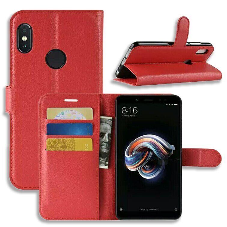 Чохол книжка з кишенями для карт на Xiaomi Redmi Note 5 - Червоний фото 1