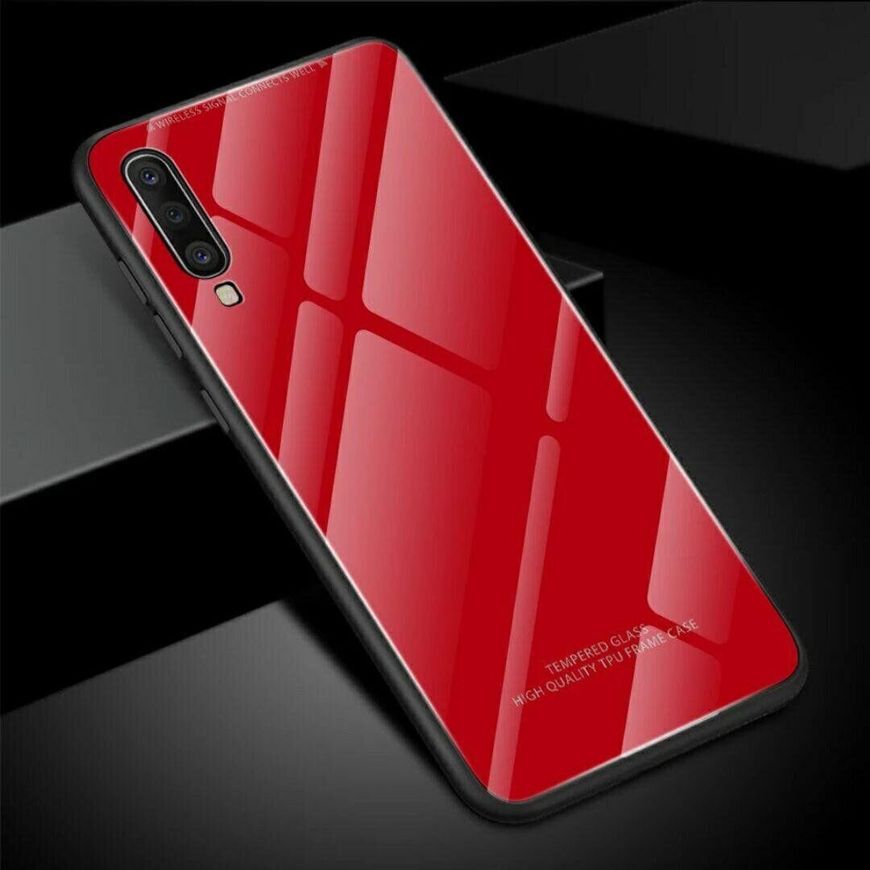 Силиконовый чехол со Стеклянной крышкой для Samsung Galaxy A7 (2018) / A750 - Красный фото 2