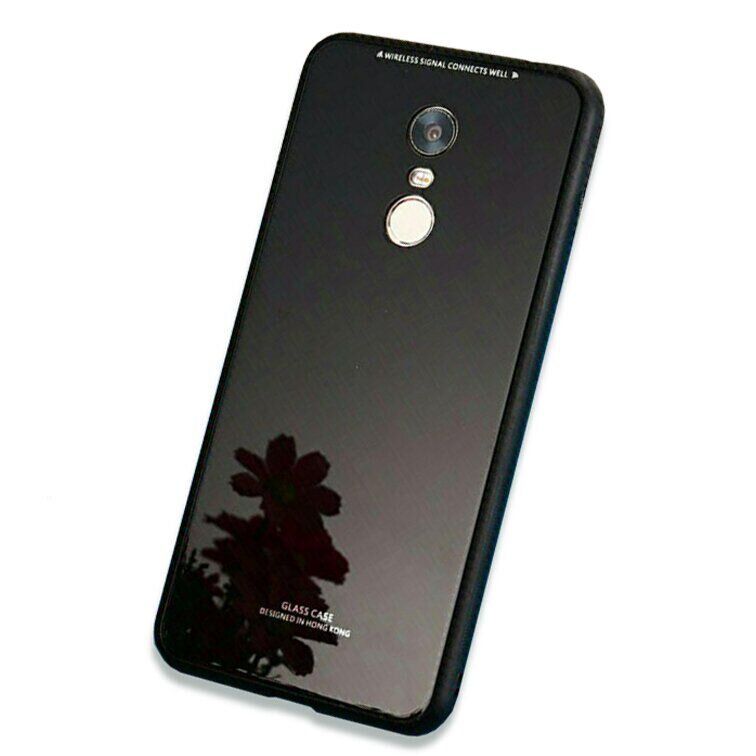 Силиконовый чехол со Стеклянной крышкой для Xiaomi Redmi 5 Plus - Черный фото 1