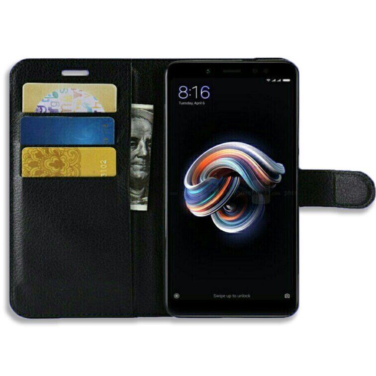 Чехол-Книжка с карманами для карт на Xiaomi Redmi Note 5 - Черный фото 2