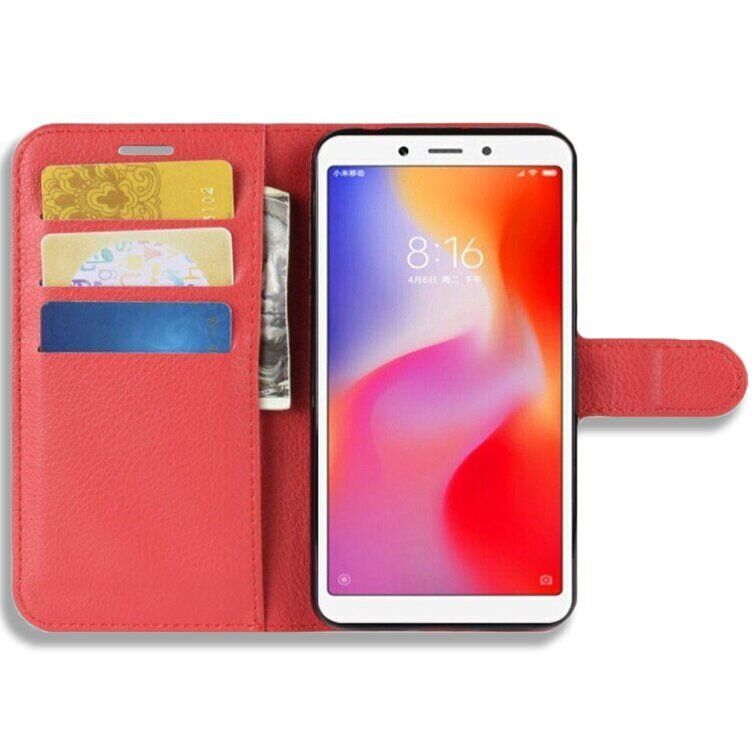 Чехол-Книжка с карманами для карт на Xiaomi Redmi 6A - Красный фото 2