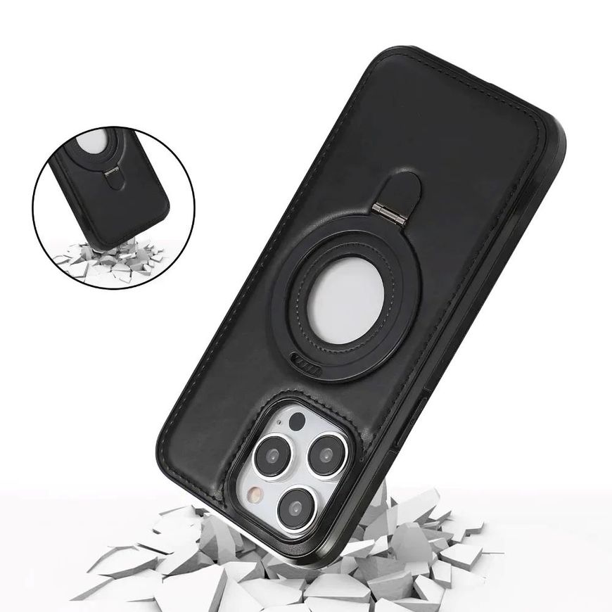 Чохол Leather Stand з підставкою MagSafe для iPhone 15 Pro Max колір Чорний