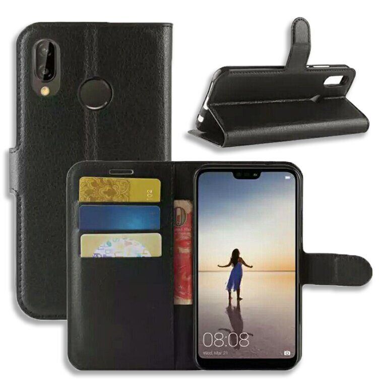 Чохол книжка з кишенями для карт на Huawei P Smart Plus - Чорний фото 1
