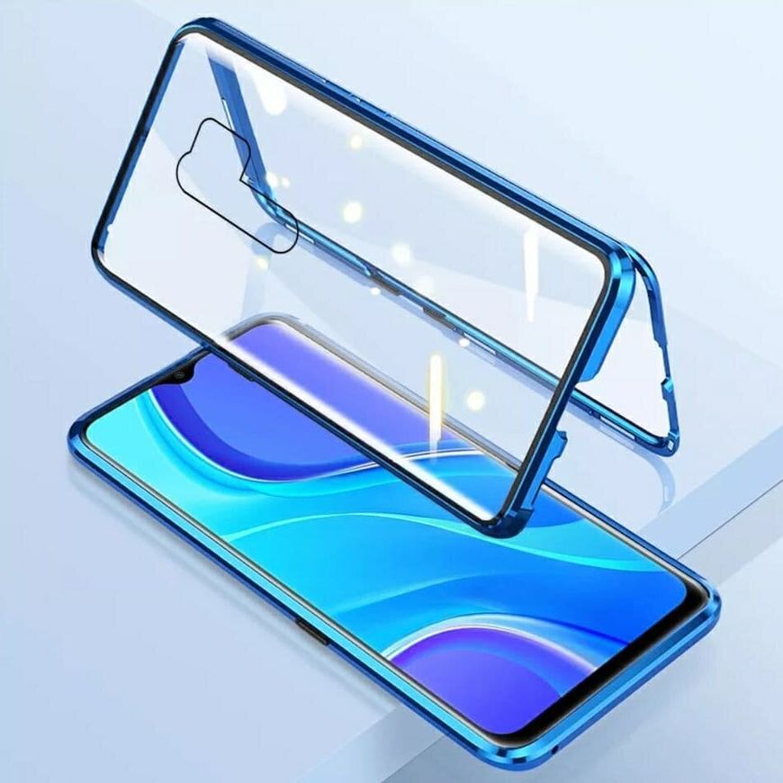 Магнитный чехол с защитным стеклом для Xiaomi Redmi 9 - Синий фото 2
