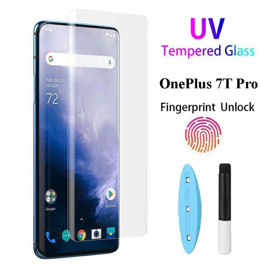 Защитное стекло 3D на весь экран для OnePlus 7 Pro / 7T Pro (с ультрафиолетовым клеем) - Прозрачный фото 1