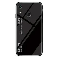 Силиконовый чехол со Стеклянной крышкой для Huawei Honor 8A - Чёрный фото 1
