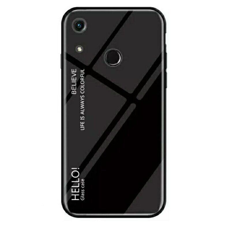 Силіконовий чохол зі скляної кришкою для Huawei Honor 8A - Чорний фото 1