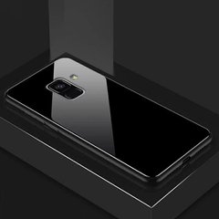 Силиконовый чехол со Стеклянной крышкой для Samsung Galaxy A6 Plus - Чёрный фото 1